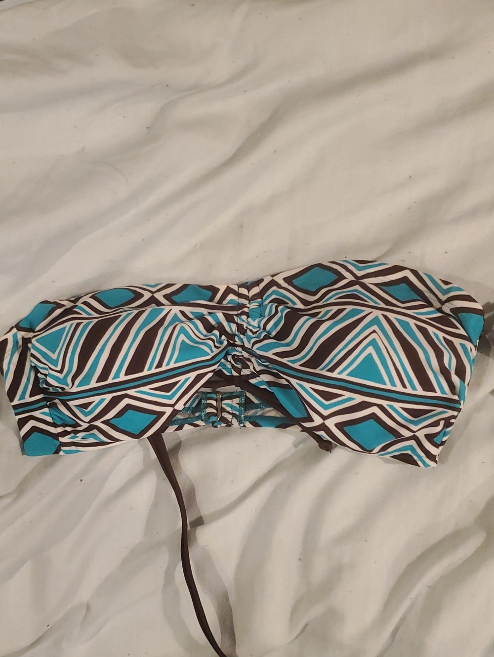 Aqua Couture Blue & Brown Geometric Bandeau Bikini Top